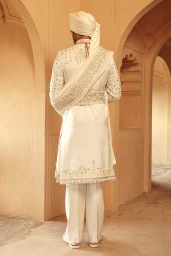Shop_AMIT BEHKI_Ivory Hand Embroidered Silk Stole _at_Aza_Fashions