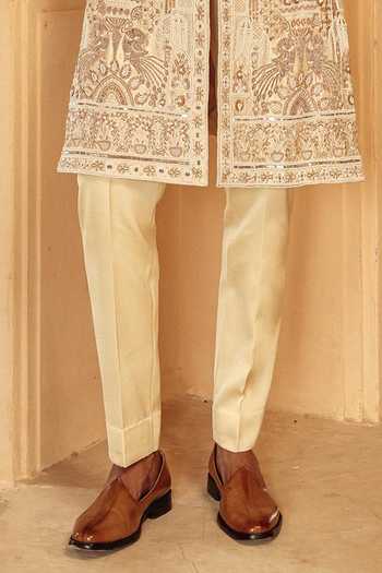 AMIT BEHKI_Ivory Silk, Polyester Hand Embroidered Raw Achkan Set _Online_at_Aza_Fashions