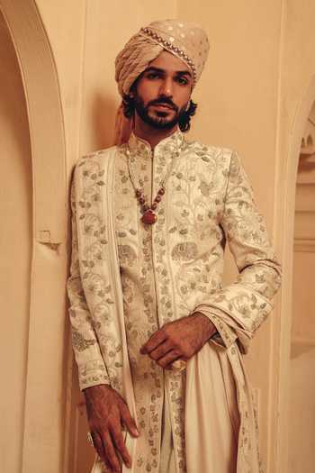AMIT BEHKI_Beige Raw Silk Stole _Online_at_Aza_Fashions
