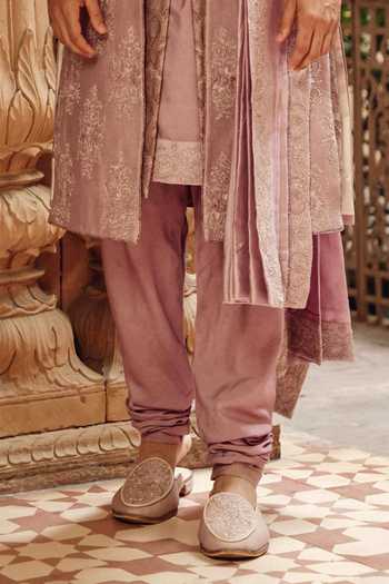 AMIT BEHKI_Pink Silk, Polyester Raw Embroidered Achkan And Kurta Set _Online_at_Aza_Fashions