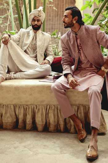 AMIT BEHKI_Purple Silk Hand Embroidered Raw Achkan _at_Aza_Fashions