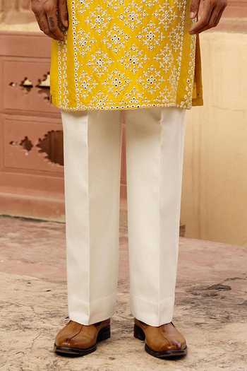 AMIT BEHKI_Yellow Silk Mirror Work Kurta Set _Online_at_Aza_Fashions