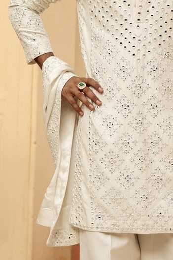 Shop_AMIT BEHKI_Ivory Hand Embroidered Stole _at_Aza_Fashions
