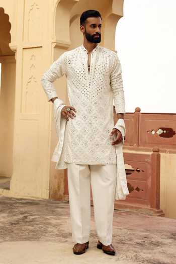 Buy_AMIT BEHKI_Ivory Hand Embroidered Stole _at_Aza_Fashions