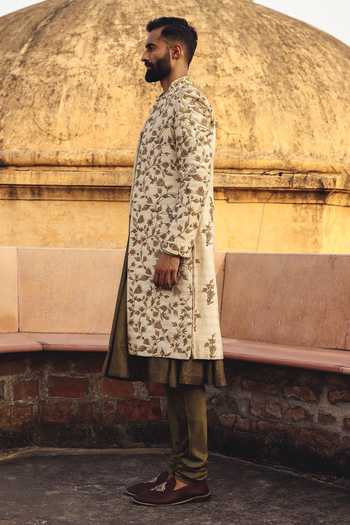 Buy_AMIT BEHKI_Ivory Pashmina Hand Embroidered Sherwani Set _Online_at_Aza_Fashions