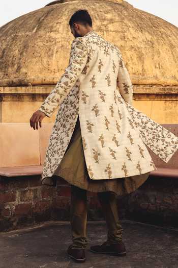 AMIT BEHKI_Ivory Pashmina Hand Embroidered Sherwani Set _at_Aza_Fashions