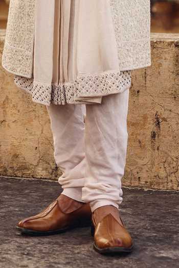 AMIT BEHKI_Ivory Pashmina Hand Embroidered Sherwani Set _Online_at_Aza_Fashions