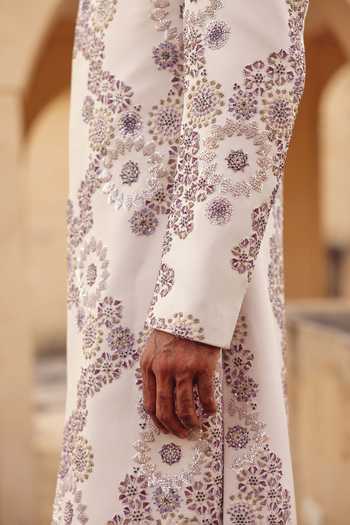 Buy_AMIT BEHKI_Ivory Silk Hand Embroidered Raw Sherwani Set 