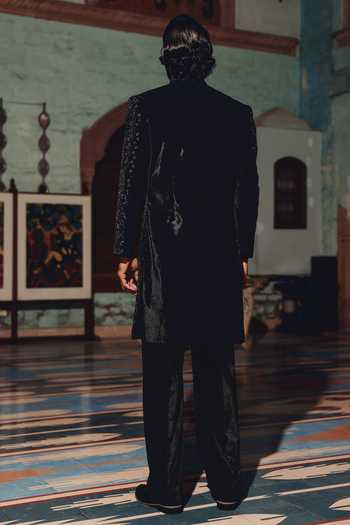 Shop_AMIT BEHKI_Black Suiting, Viscose Hand Embroidered Jacket Set _at_Aza_Fashions
