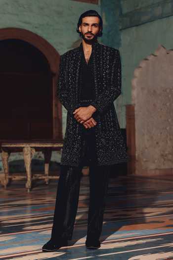 Buy_AMIT BEHKI_Black Suiting, Viscose Hand Embroidered Jacket Set _at_Aza_Fashions