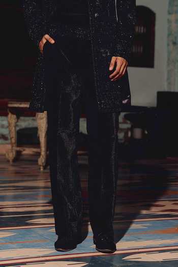AMIT BEHKI_Black Suiting, Viscose Embroidered Sherwani And Kurta Set _Online_at_Aza_Fashions