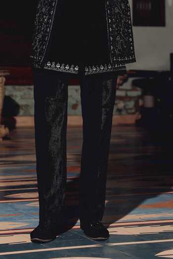 AMIT BEHKI_Black Suiting, Viscose Hand Embroidered Sherwani Set _Online_at_Aza_Fashions