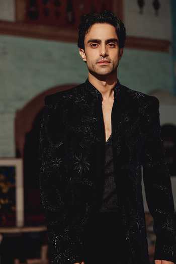 Buy_AMIT BEHKI_Black Suiting, Viscose Embellished Sherwani Set _Online_at_Aza_Fashions