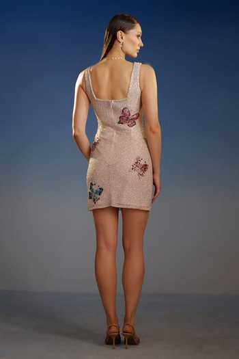 Shop_Bling Empire_Pink Mesh Square Neck Enchanted Butterfly Mini Dress _at_Aza_Fashions