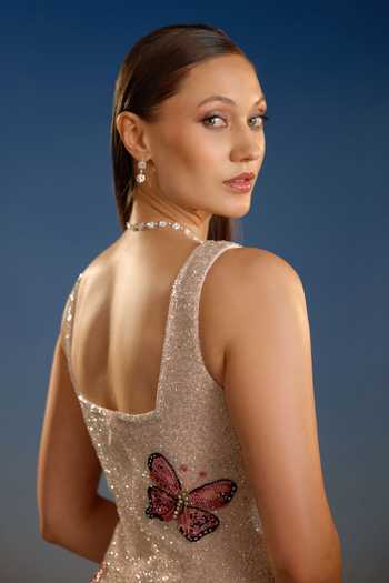 Bling Empire_Pink Mesh Square Neck Enchanted Butterfly Mini Dress _at_Aza_Fashions