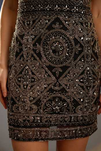 Bling Empire_Black Mesh Halter Neck Sequin Mini Dress _at_Aza_Fashions
