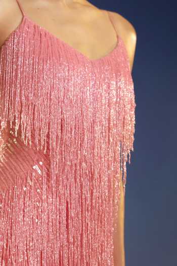 Bling Empire_Pink Mesh Butterfly Beaded Mini Dress _at_Aza_Fashions