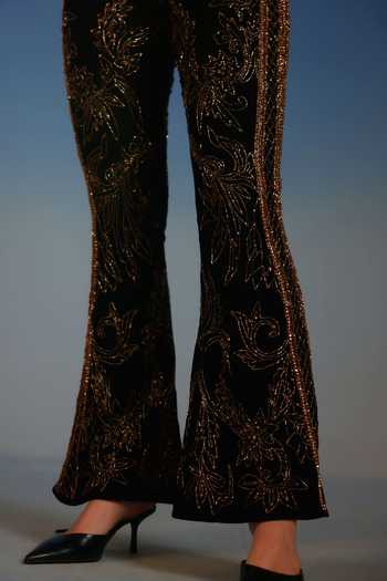 Shop_Bling Empire_Black Mesh, Lycra High Neck Sequin Work Top And Pant Set _Online_at_Aza_Fashions