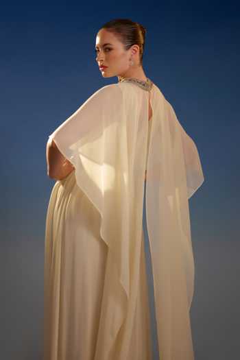 Bling Empire_Ivory Mesh Choker Neck Embellished Cape Sleeve Maxi Dress _Online_at_Aza_Fashions