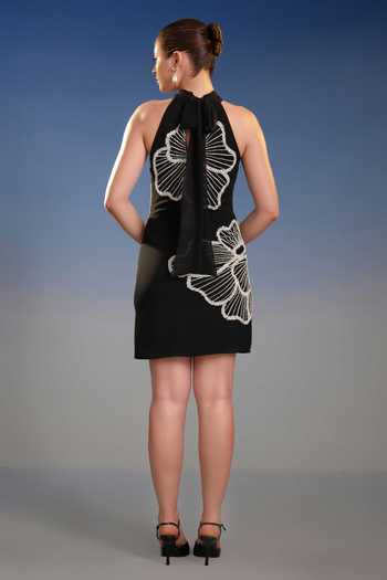 Shop_Bling Empire_Black Mesh Halter Neck Sequin Work Mini Dress _at_Aza_Fashions