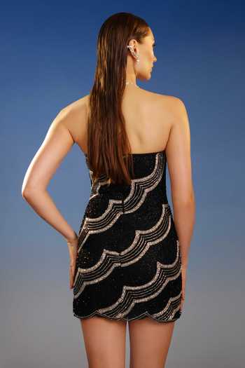 Shop_Bling Empire_Black Mesh Bandeau Neck Sequin Work Mini Dress _at_Aza_Fashions