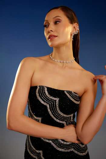 Shop_Bling Empire_Black Mesh Bandeau Neck Sequin Work Mini Dress _Online_at_Aza_Fashions
