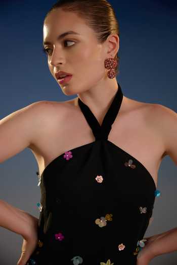 Buy_Bling Empire_Black Mesh Halter Neck Sequin Mini Dress _Online_at_Aza_Fashions