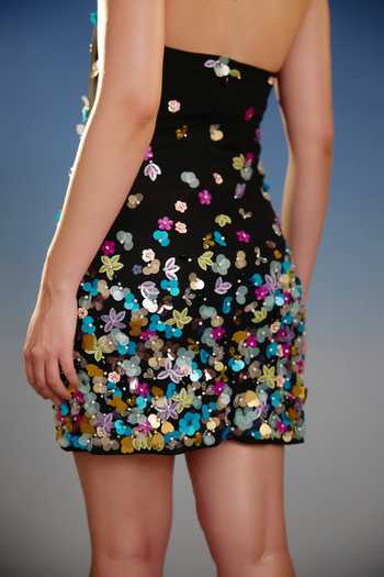 Bling Empire_Black Mesh Halter Neck Sequin Mini Dress _at_Aza_Fashions
