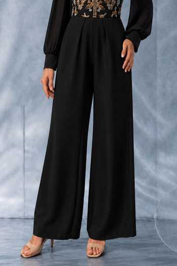 Kalighata Pret_Black Crepe, Satin V-neck Anna V Jumpsuit _Online_at_Aza_Fashions