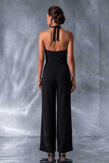Shop_Kalighata Pret_Black Satin Halter , Keyhole Caddy Jumpsuit _at_Aza_Fashions