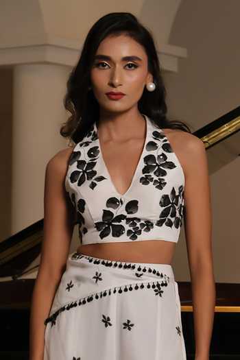 Shop_Meghstudio_White Crepe Sequins Halter Neck Nargis Hand Painted Pant Set _at_Aza_Fashions