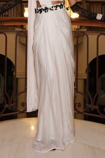 Meghstudio_White Crepe Scoop Neck Noor Pre-draped Saree With Embroidered Blouse _Online_at_Aza_Fashions