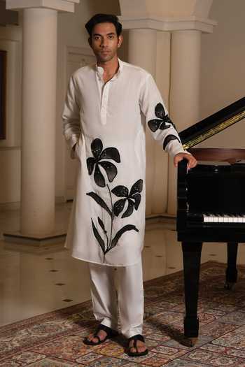 Shop_Meghstudio_White Crepe Om Printed Kurta And Pant Set _at_Aza_Fashions