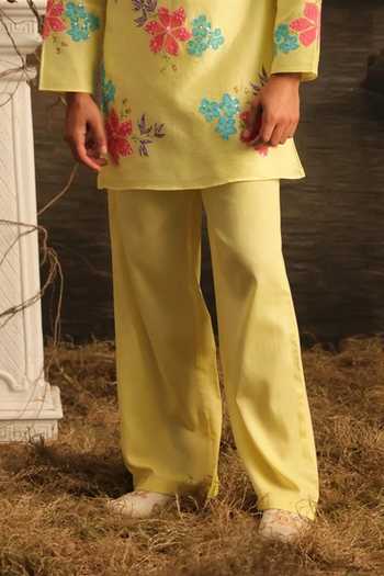 Meghstudio_Yellow Chanderi, Cotton Satin Serena Embroidered Kurta Set _Online_at_Aza_Fashions