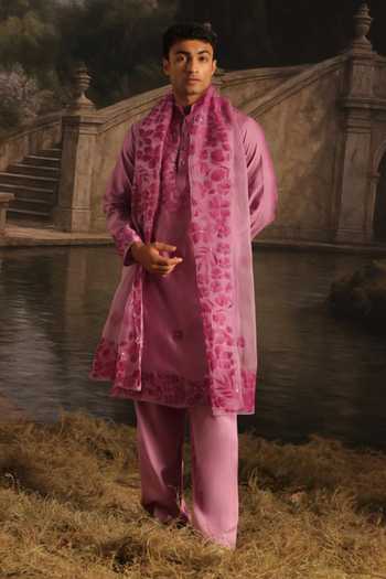 Buy_Meghstudio_Purple Chanderi, Cotton Satin, Organza Mehnaaz Embroidered Kurta Set _at_Aza_Fashions