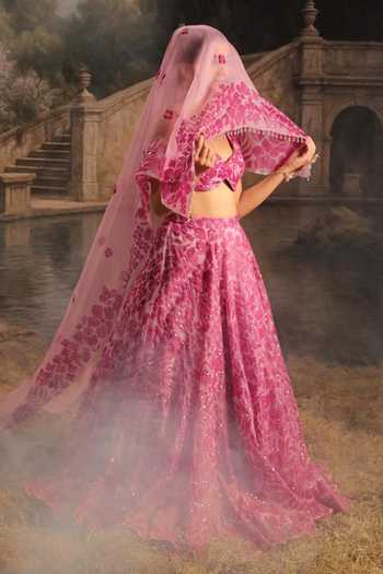 Meghstudio_Pink Organza, Net Sweetheart Neck Mehnaaz Embellished Lehenga Set _Online_at_Aza_Fashions