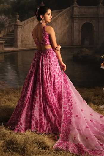 Buy_Meghstudio_Pink Organza, Net Sweetheart Neck Mehnaaz Embellished Lehenga Set _Online_at_Aza_Fashions