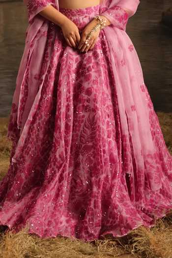 Meghstudio_Pink Organza, Net Sweetheart Neck Mehnaaz Embellished Lehenga Set _at_Aza_Fashions