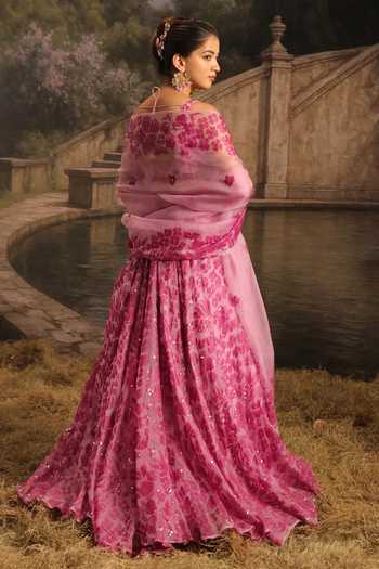 Shop_Meghstudio_Pink Organza, Net Sweetheart Neck Mehnaaz Embellished Lehenga Set _at_Aza_Fashions