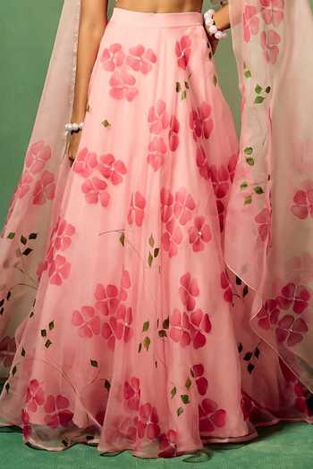 Meghstudio_Pink Organza, Silk, Modal Dogwood Sequins Work Lehenga Set _Online_at_Aza_Fashions