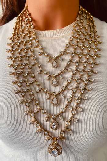 Buy_Prerto_Gold Plated Zareen Sheeshmahal Rajkumari Necklace Set _at_Aza_Fashions