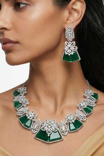 Buy_PRERTO_Emerald Green Haniya Floral Necklace Set _Online_at_Aza_Fashions