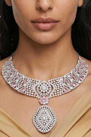 Buy_PRERTO_Pink Momike Drops Statement Necklace Set _Online_at_Aza_Fashions