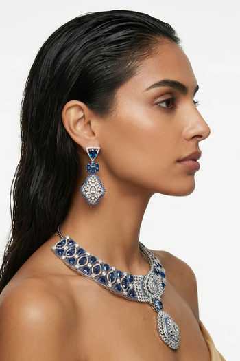 Shop_PRERTO_White Momike Statement Necklace Set _at_Aza_Fashions