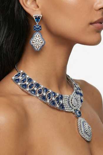 PRERTO_White Momike Statement Necklace Set _Online_at_Aza_Fashions