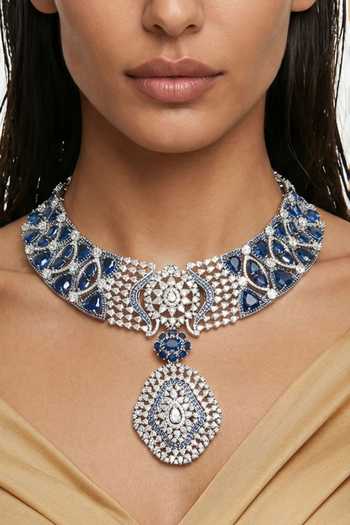 Buy_PRERTO_White Momike Statement Necklace Set _Online_at_Aza_Fashions