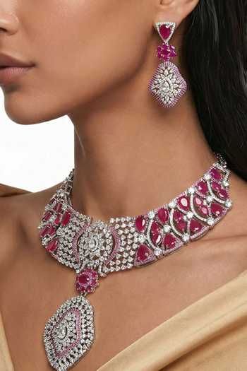 PRERTO_Red Momike Statement Necklace Set _Online_at_Aza_Fashions