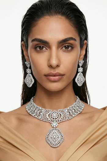 Buy_PRERTO_White Momike Statement Necklace Set _at_Aza_Fashions