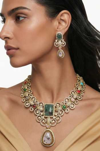 PRERTO_Multi Color Hafsa Moissanite Polki Kundan Necklace Set _Online_at_Aza_Fashions