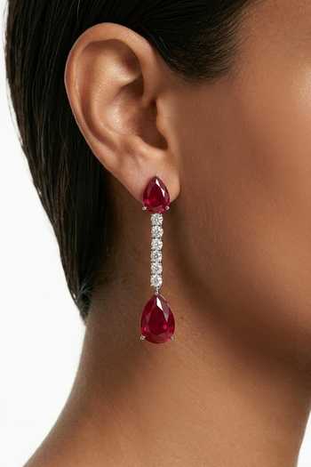 Shop_PRERTO_Red Amani Zircon Drop Pendant Necklace Set _at_Aza_Fashions